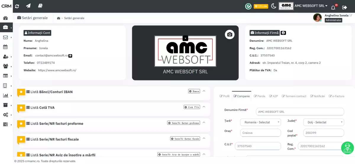 Setarea datelor companiei in CRM